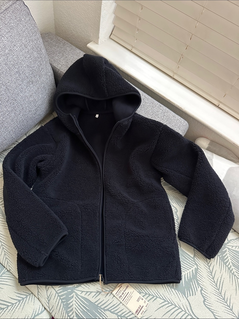 Muji Black Hooded Sherpa Puffer Jacket